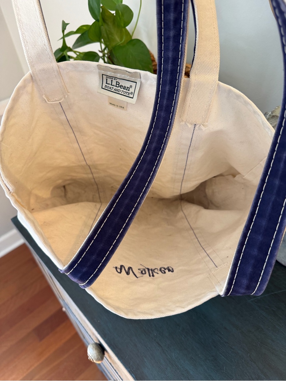L.L.Bean boat and tote canvas blue and off white. - Picture 3 of 8